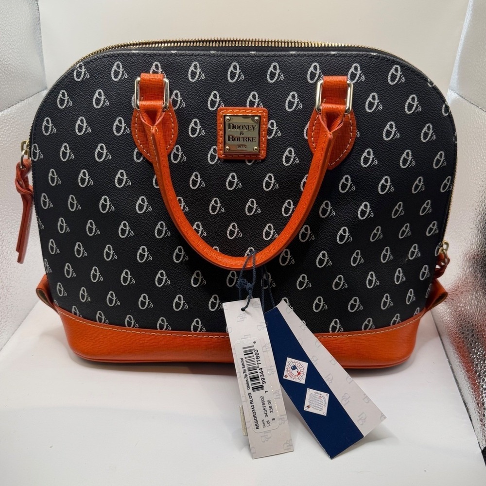Dooney & Bourke Baltimore Orioles MLB Zip Satchel Black Orange Purse MSRP‎ 258$